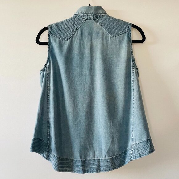 Rag & Bone Womens Light Blue Sleeveless Thread Detail Button Up Denim Shirt XS - Picture 2 of 7